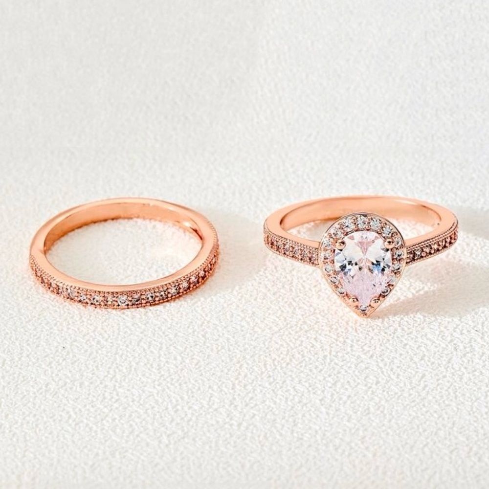 Rose Gold Gemstone CZ Ring Set